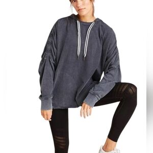 Free People Movement Cayuga Slub Knit Oversizedl Gray Ruched Sleeve Hoodie